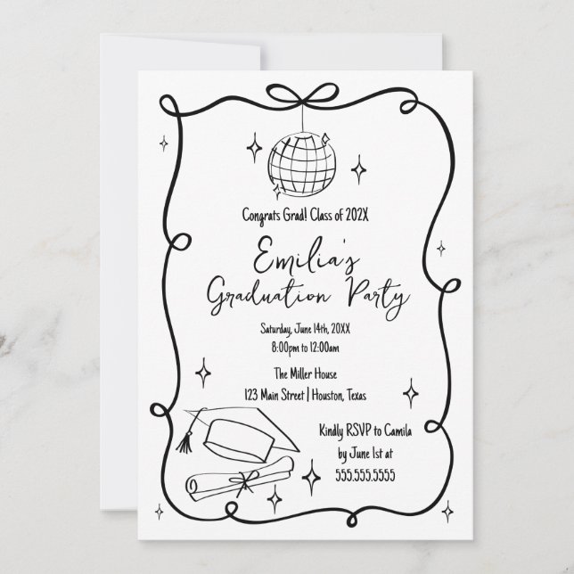 Modern doodle Graduation Invitation (Front)