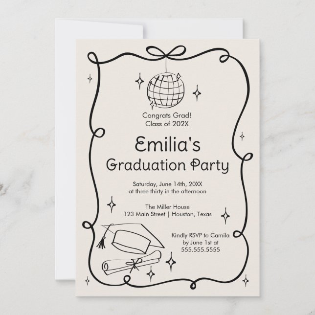 Modern doodle Graduation Invitation (Front)
