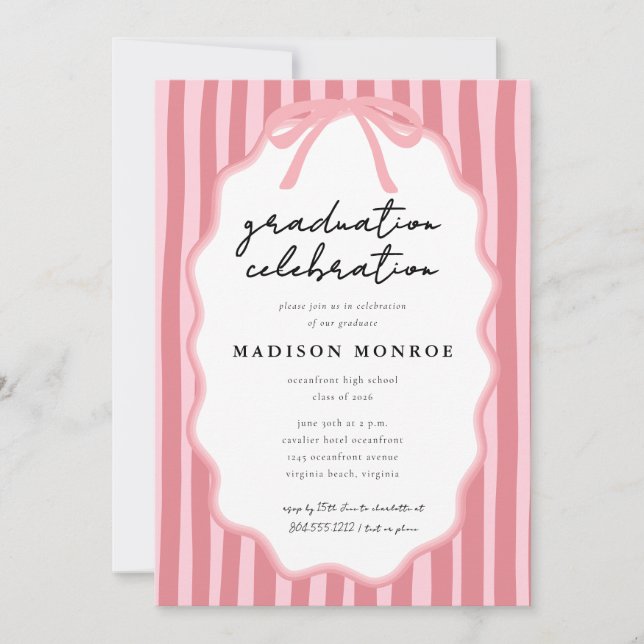 Modern Doodle Hand Drawn Bow Graduation  Invitation (Front)
