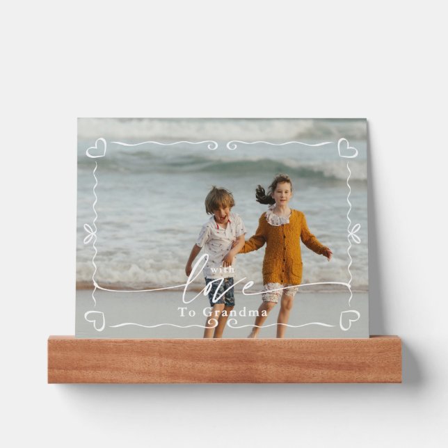 Modern Doodle Heart Love Grandma Keepsake Picture Ledge (Front)