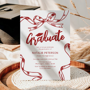 Modern Doodle Red Bow Graduation Party Invitation