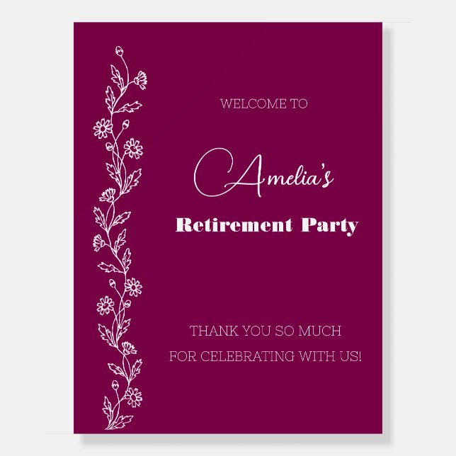 Modern doodle retirement  daisy red wine foam board (Front)