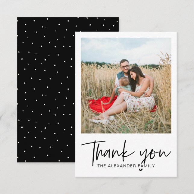 Modern Dots Black and White Thank You Script Photo (Front/Back)