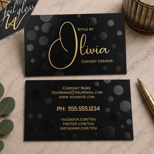 Modern Dots Black & Gold Oversized Name  Foil Spot Gloss Business Cards