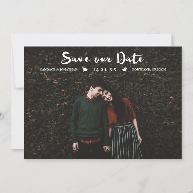 Modern Dots Brush Script Photo Save the Date (Front)