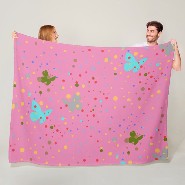 Modern Dots & Butterfly Pink  Fleece Blanket (In Situ)