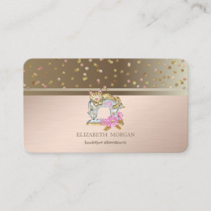 Modern Dots Confetti Floral Sewing Machine Cat Business Card