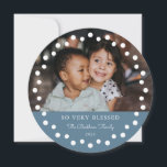 Modern Dots Frame Blue Ornament 2 Photo Holiday Card<br><div class="desc">This stylish, modern photo card doubles as a Christmas tree ornament! Simply punch a hole through the top circle in the design. Then put a ribbon through the hole and tie it into a loop! The color block at the bottom can be customized to any color you'd like (shown in...</div>