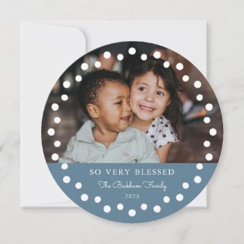 Modern Dots Frame Blue Ornament 2 Photo Holiday Card by Orabella at Zazzle