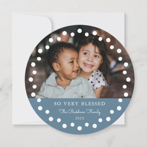 Modern Dots Frame Blue Ornament 2 Photo Holiday Card