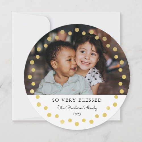Modern Dots Frame Ornament Gold White 2 Photo Holiday Card