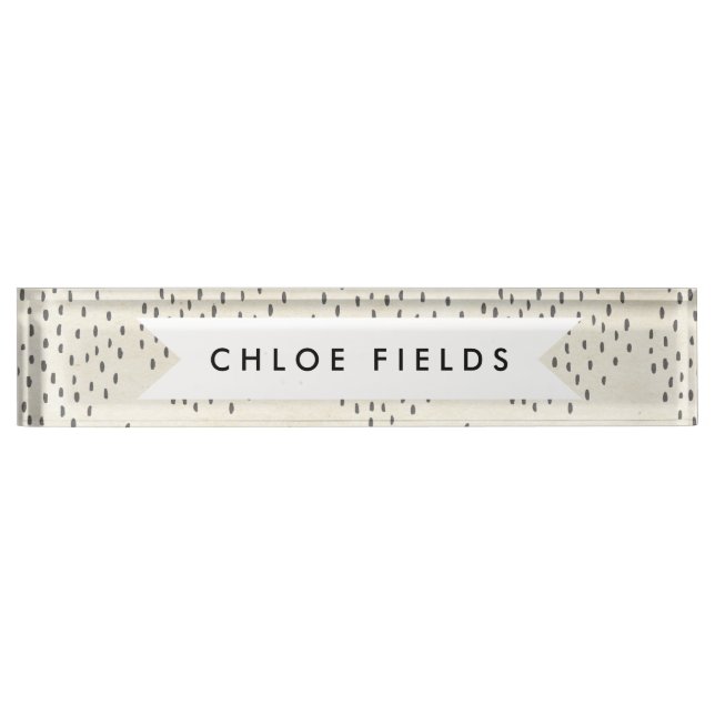 Modern Dots Ivory & Black Tiny Dot Print Desk Name Plate (Front)