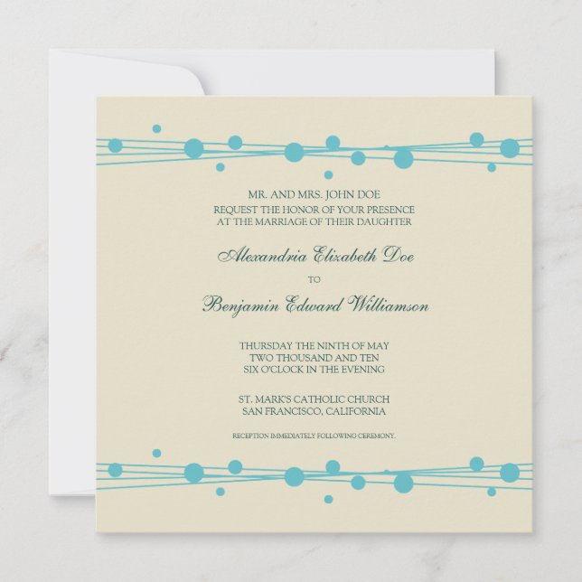 Modern Dots & Straw Wedding Invitation 2 (aqua) (Front)