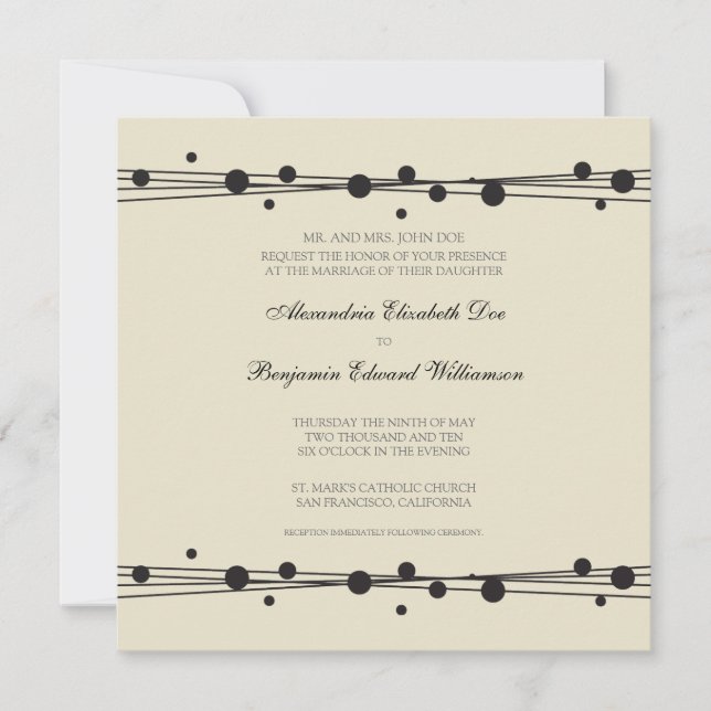Modern Dots & Straw Wedding Invitation 2 (black) (Front)