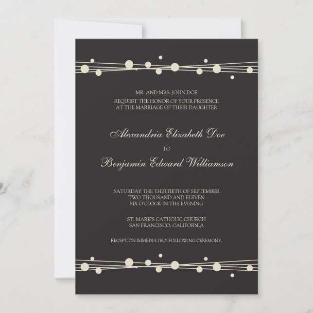 Modern Dots & Straw Wedding Invitation (black) (Front)