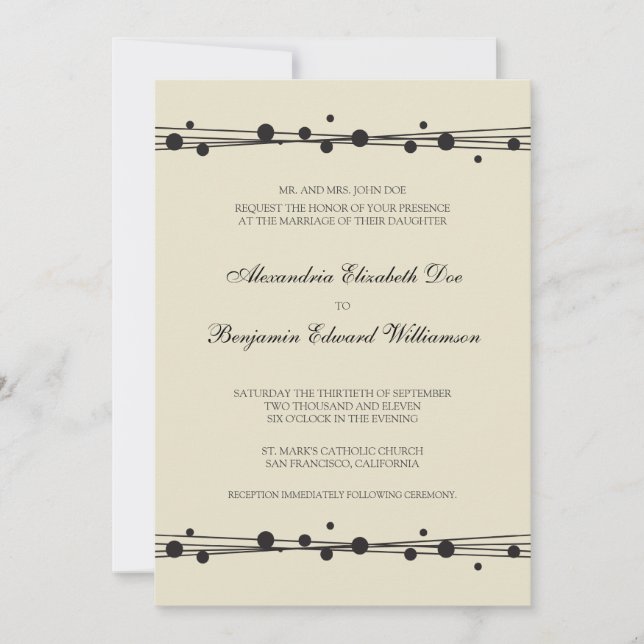 Modern Dots & Straw Wedding Invitation (black) (Front)