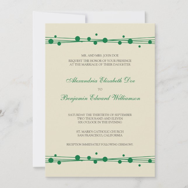 Modern Dots & Straw Wedding Invitation (green) (Front)