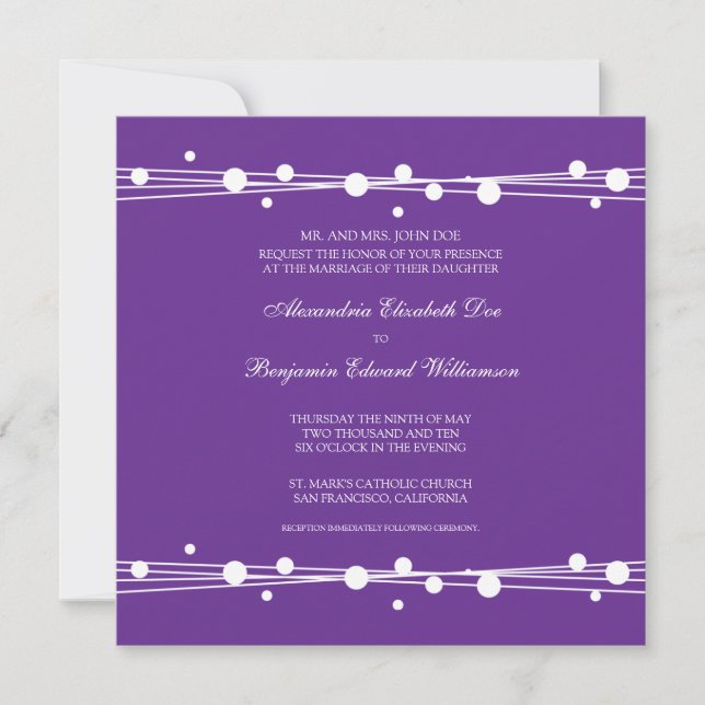 Modern Dots & Straw Wedding Invitation (purple) (Front)