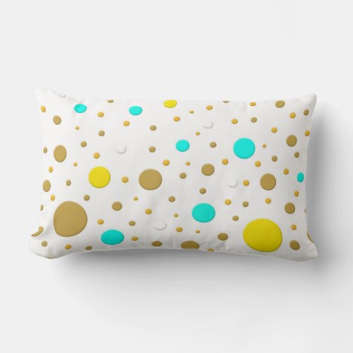 Modern Dots Turquoise Yellow White Gold Fun Design Lumbar Pillow