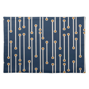 Modern Dotted Lines, Cream, Rust on Navy Blue Cloth Placemat