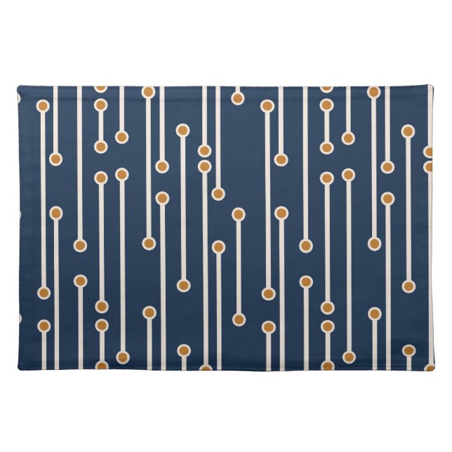 Modern Dotted Lines, Cream, Rust on Navy Blue Cloth Placemat (Front)
