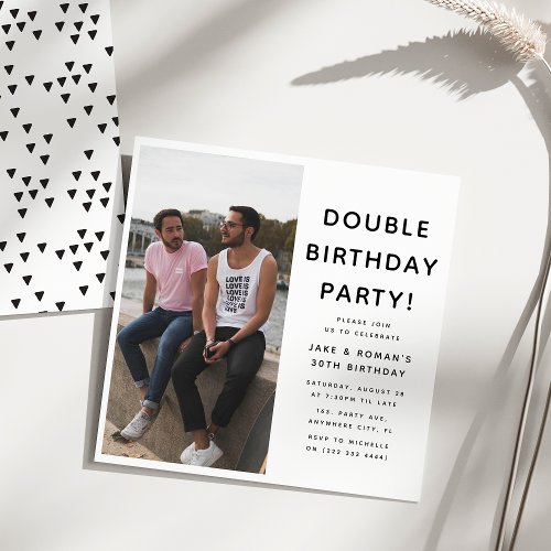 Modern Double Birthday Party Photo Birthday  Invitation