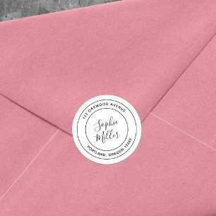 Modern Double Border Calligraphy Return Address Classic Round Sticker