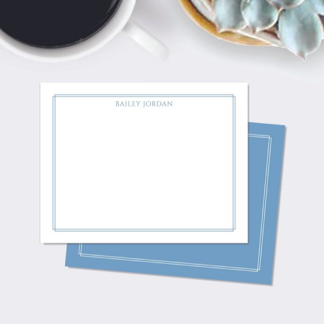 Modern Double Border Light Blue Stationery Note Card (Creator Uploaded)