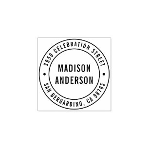 Modern Double Border Round Return Address Rubber Stamp