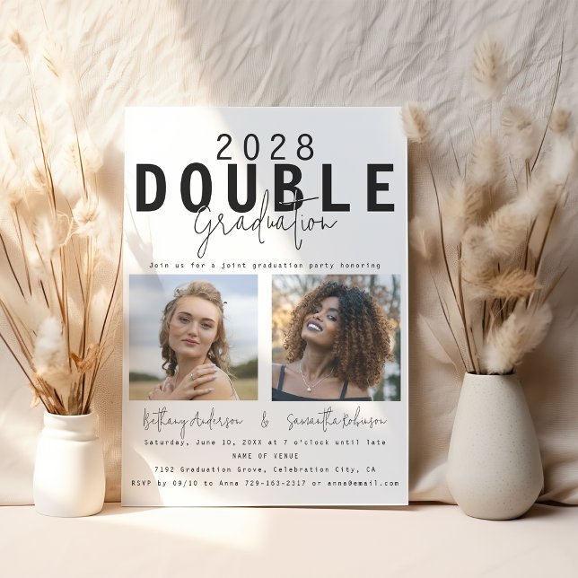Modern Double Celebration 2 Photo Graduation Invitation (Creator Uploaded)