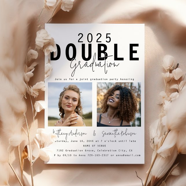 Modern Double Celebration 2 Photo Graduation Invitation (Creator Uploaded)