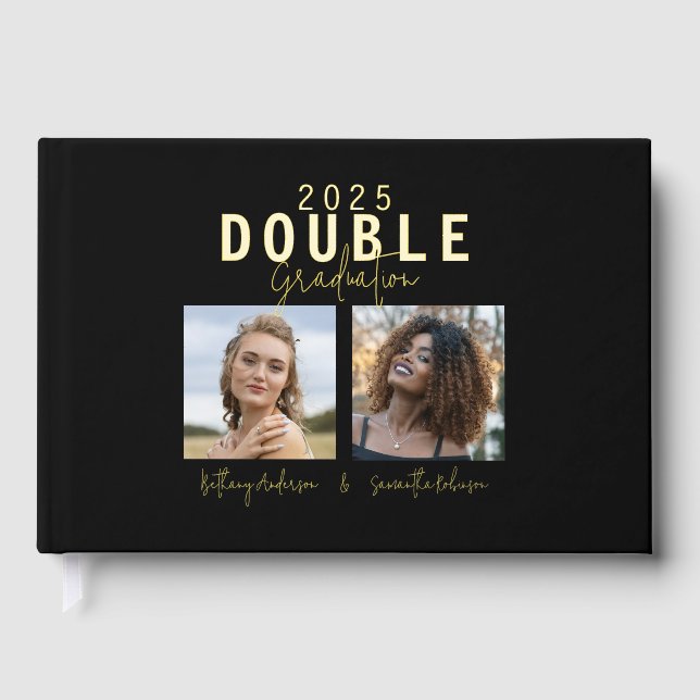 Modern Double Celebration Graduation Foil Guest Book (Front)