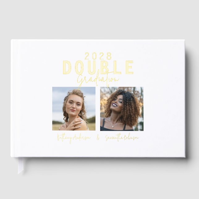 Modern Double Celebration Graduation Foil Guest Book (Front)