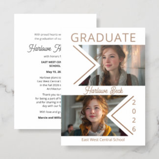 Modern Double Chevron Photo Graduation 2026 Letterpress Photo Cards