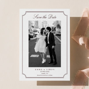 Modern Double Frame Burgundy Photo Save the Date  Thank You Card