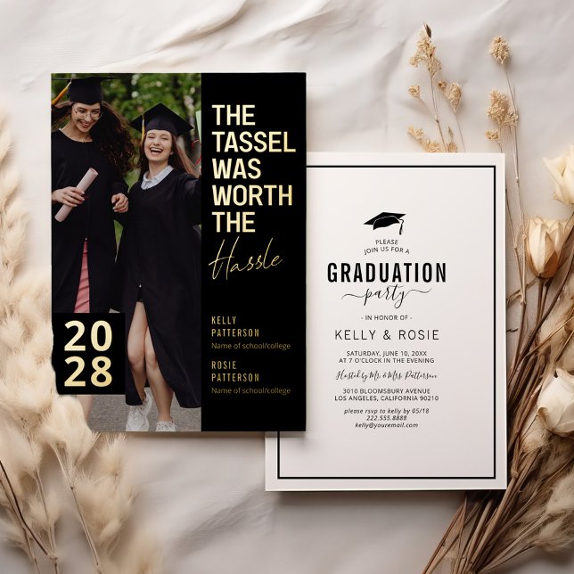 Modern Double Graduation Photo Party Gold Foil Invitation (Creator Uploaded)