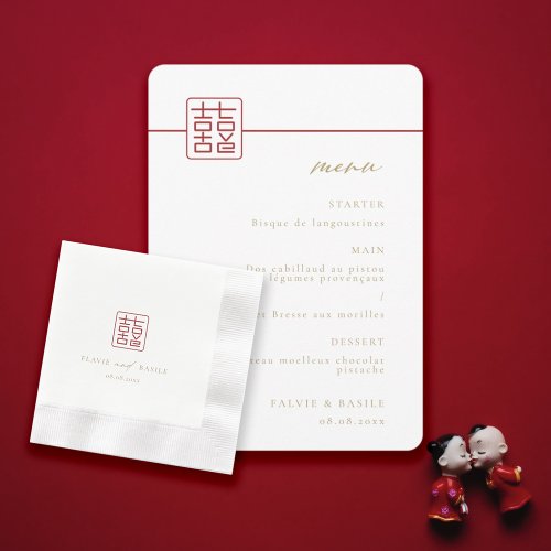 Modern Double Happiness Chinese Wedding Table Napkins