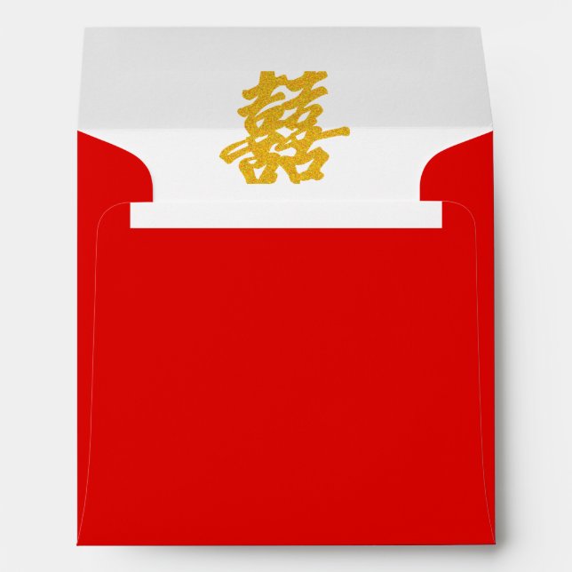 Modern Double Happiness Liner in Gold Glitter Envelope (Back (Bottom))