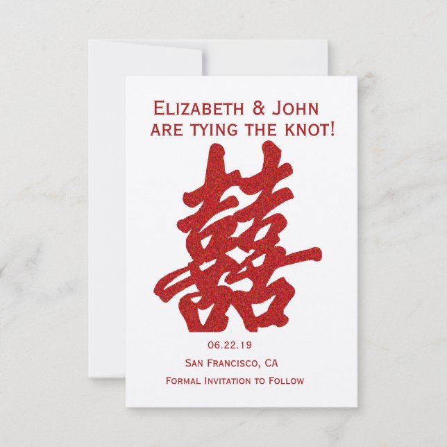 Modern Double Happiness Save the Date (Front)