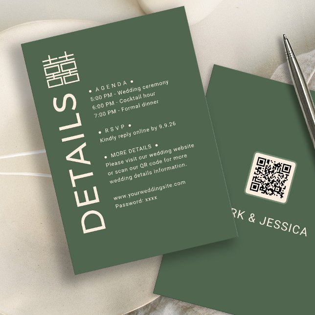 Modern Double Happiness Wedding Detail card (Creator Uploaded)