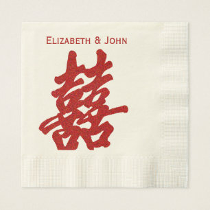 Modern Double Happiness Wedding Napkins