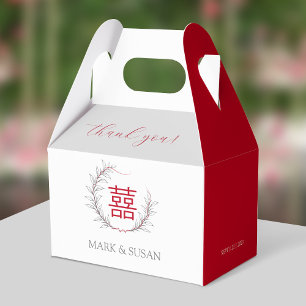 Modern Double Happiness Wedding Thank You Favor Boxes