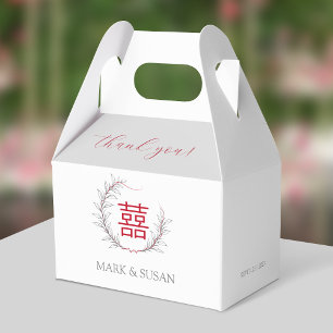 Modern Double Happiness Wedding Thank You Favor Boxes