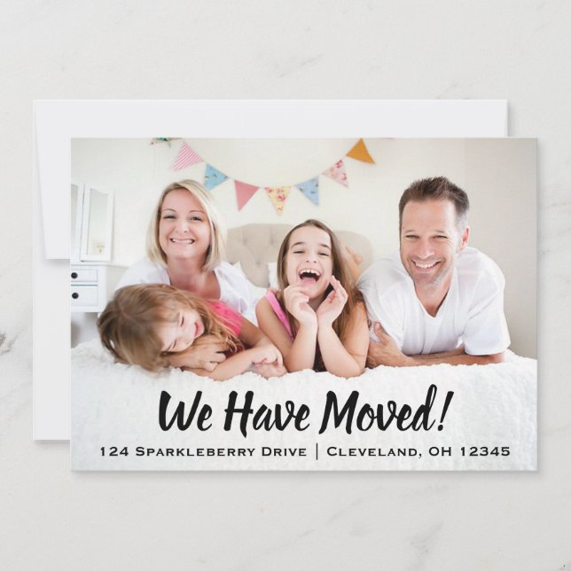 Modern Double Photo Moving Holiday Card (Front)