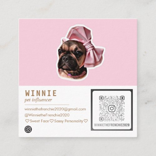 Modern Double Photo Scannable QR Code Square Business Card