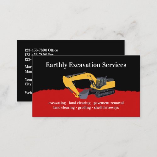 Modern Double Side Excavating Services Business Card