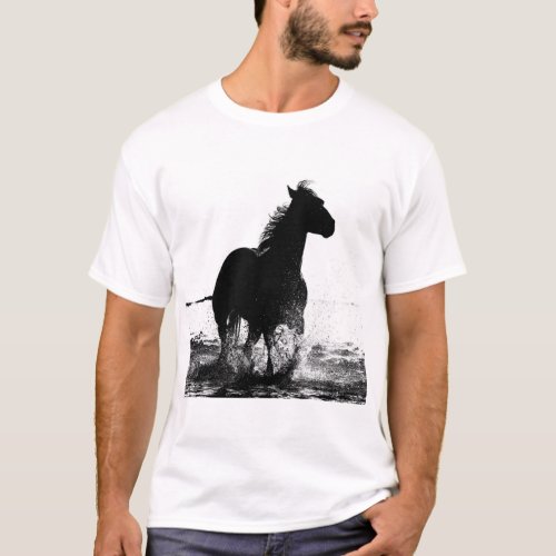 Modern Double Sided Design Running Horse Mens T_Shirt