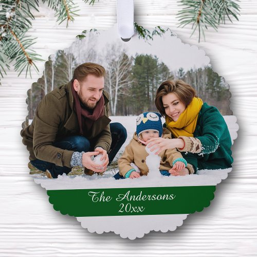 Modern Double Sided Family Photo Holiday Ornament Card