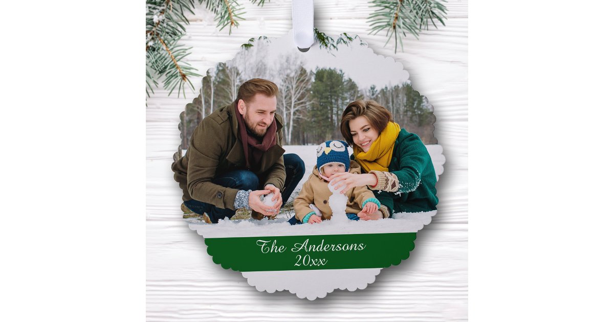 Modern Double Sided Family Photo Holiday Ornament Card | Zazzle