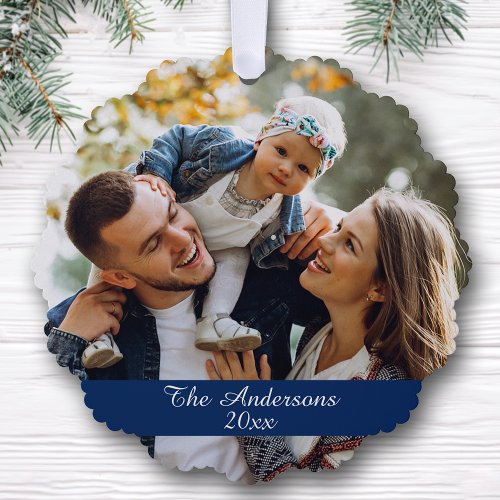 Modern Double Sided Family Photo Holiday Ornament Card